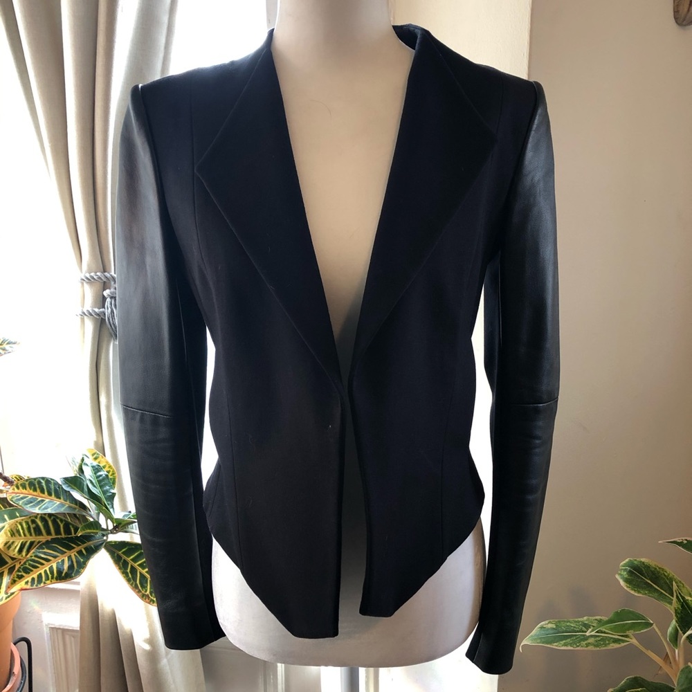 Theory Leather Sleeve Blazer